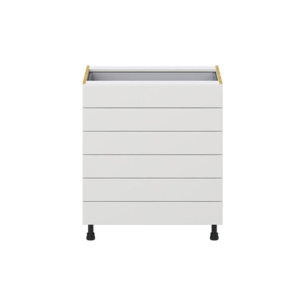 Magnolia Painted Bright White Recessed Assembled Base Cabinet with 6 Drawers (30 in. W x 34.5 in. H x 24 in. D)