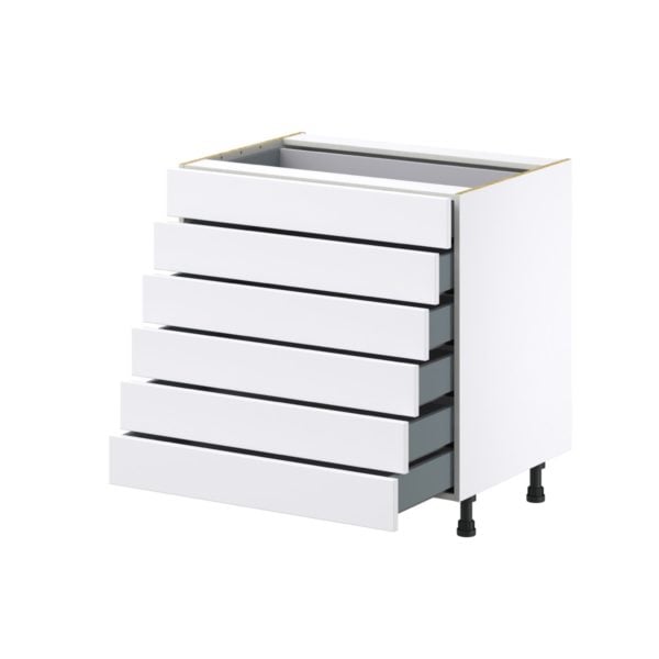 Dahlia Bright White  Shaker Assembled Base Cabinet with 6 Drawers (33 in. W X 34.5 in. H X 24 in. D)