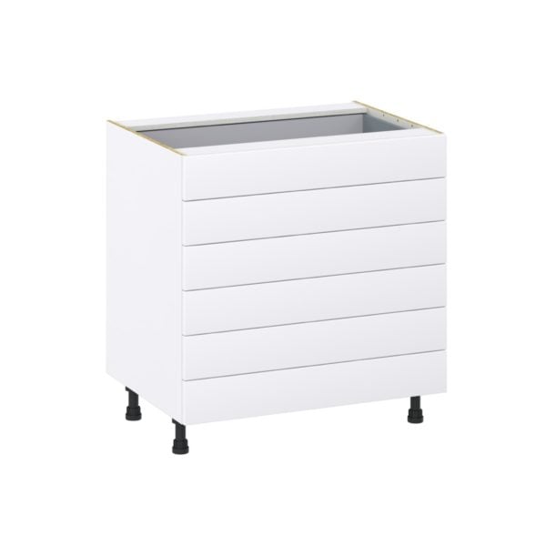 Jasmine Painted Warm White  Shaker Assembled Base Cabinet with 6 Drawers (33 in. W X 34.5 in. H X 24 in. D)