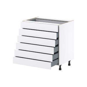 Lily Bright White  Slab Assembled Base Cabinet with 6 Drawers (33 in. W X 34.5 in. H X 24 in. D)