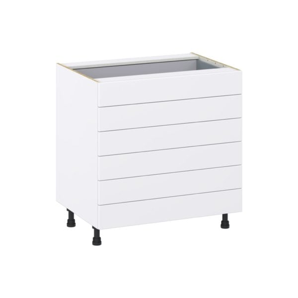 Lily Bright White  Slab Assembled Base Cabinet with 6 Drawers (33 in. W X 34.5 in. H X 24 in. D)