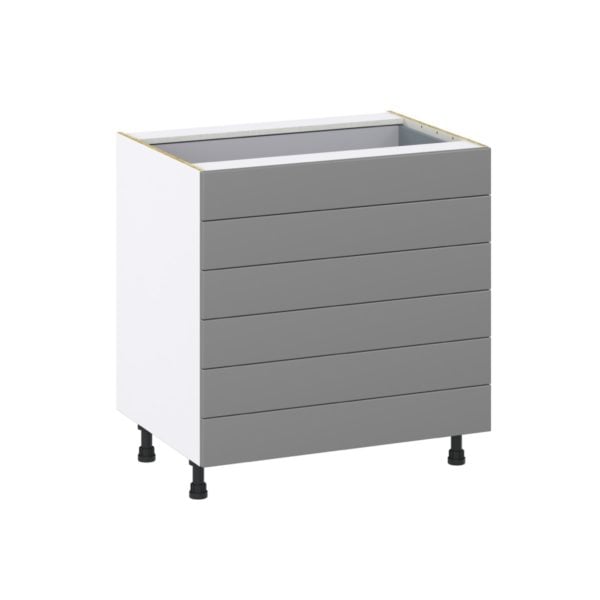 Willow Painted Slate Gray  Shaker Assembled Base Cabinet with 6 Drawers (33 in. W X 34.5 in. H X 24 in. D)