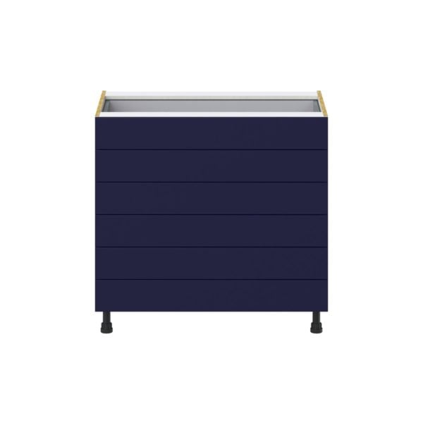 Camellia Painted Midnight Blue Recessed Assembled Base Cabinet with 6 Drawers (36 in. W x 34.5 in. H x 24 in. D)