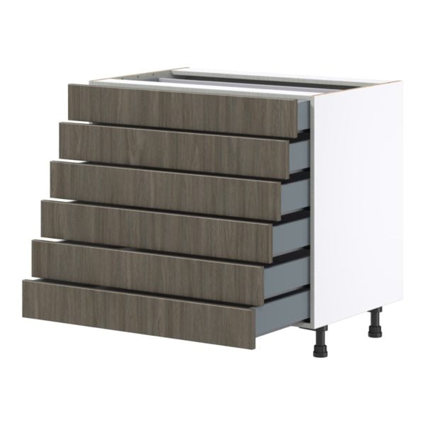 Cordyline Textured Slab Walnut Assembled Base Cabinet with 6 Drawers (36 in. W x 34.5 in. H x 24 in. D)