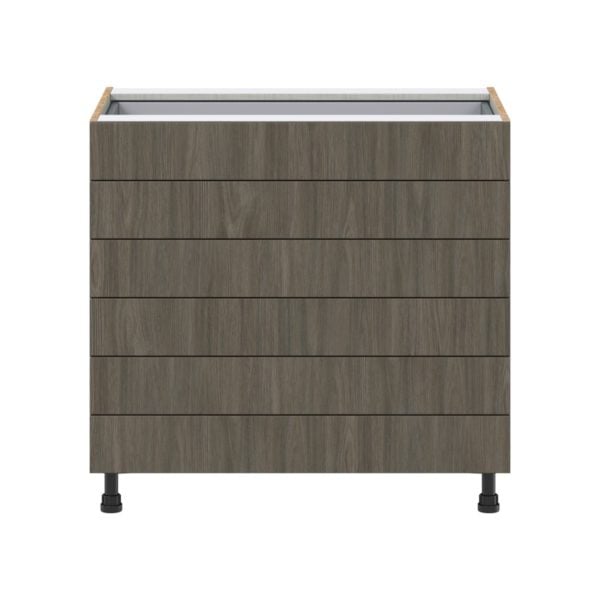 Cordyline Textured Slab Walnut Assembled Base Cabinet with 6 Drawers (36 in. W x 34.5 in. H x 24 in. D)