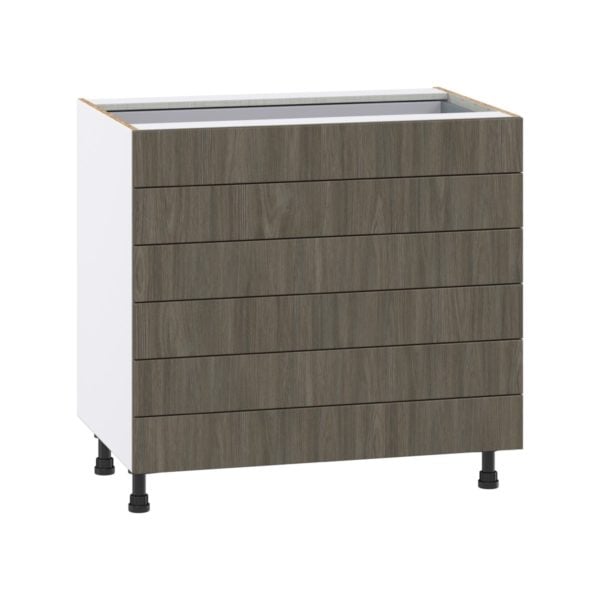 Cordyline Textured Slab Walnut Assembled Base Cabinet with 6 Drawers (36 in. W x 34.5 in. H x 24 in. D)