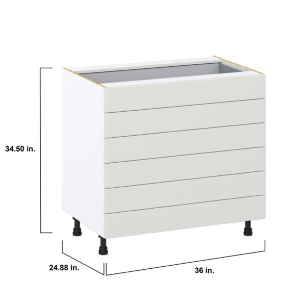 Wisteria Painted Light Gray Recessed Assembled Base Cabinet with 6 Drawers (36 in. W x 34.5 in. H x 24 in. D)