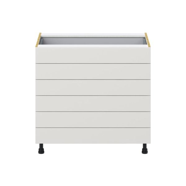 Wisteria Painted Light Gray Recessed Assembled Base Cabinet with 6 Drawers (36 in. W x 34.5 in. H x 24 in. D)