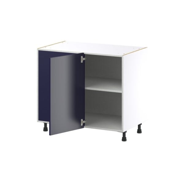 Camellia Painted Midnight Blue Recessed Assembled Blind Base Corner  Cabinet Left Open (39 in. W X 34.5 in. H X 24 in. D)