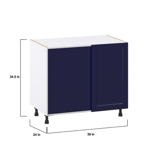 Camellia Painted Midnight Blue Recessed Assembled Blind Base Corner  Cabinet Left Open (39 in. W X 34.5 in. H X 24 in. D)