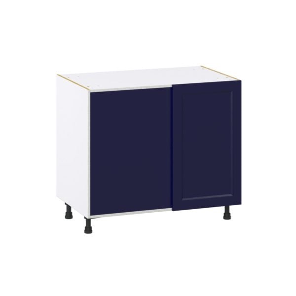 Camellia Painted Midnight Blue Recessed Assembled Blind Base Corner  Cabinet Left Open (39 in. W X 34.5 in. H X 24 in. D)