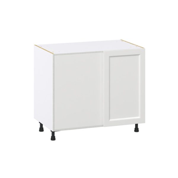 Magnolia Painted Bright White Recessed Assembled Blind Base Corner  Cabinet Left Open (39 in. W X 34.5 in. H X 24 in. D)