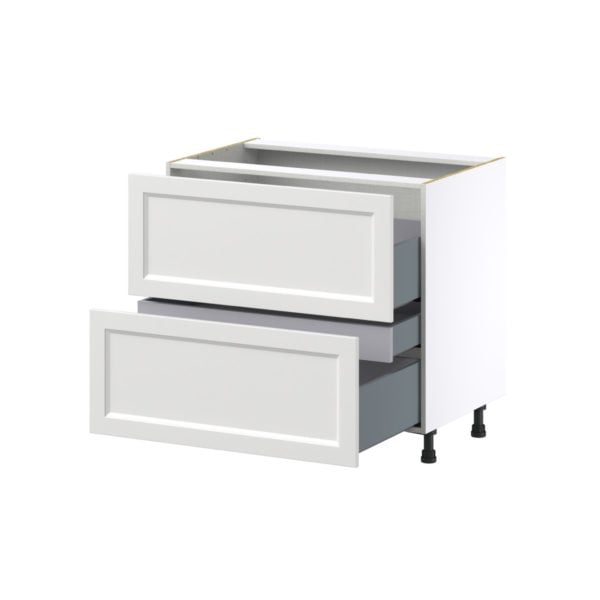 Magnolia Painted Bright White Recessed Assembled  Cooktop Base Cabinet with 2 Drawers and a Inner Drawer (36 in. W x 34.5 in. H x 24 in. D)