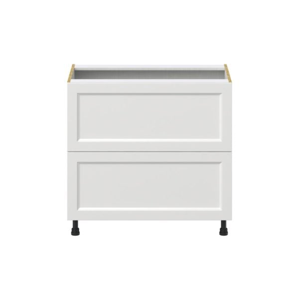 Magnolia Painted Bright White Recessed Assembled  Cooktop Base Cabinet with 2 Drawers and a Inner Drawer (36 in. W x 34.5 in. H x 24 in. D)