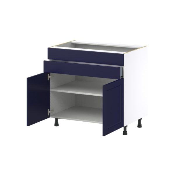 Camellia Painted Midnight Blue Recessed Assembled Cooktop Base Cabinet with 2 Doors and Two 5 in. Drawers (36 in. W x 34.5 in. H x 24 in. D)