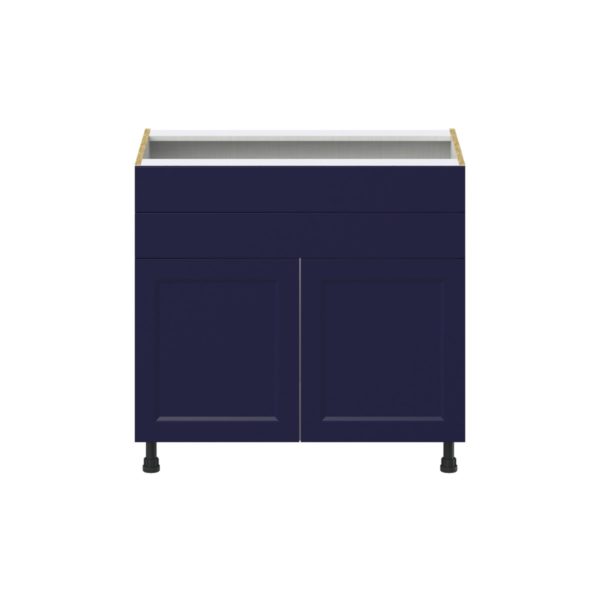 Camellia Painted Midnight Blue Recessed Assembled Cooktop Base Cabinet with 2 Doors and Two 5 in. Drawers (36 in. W x 34.5 in. H x 24 in. D)