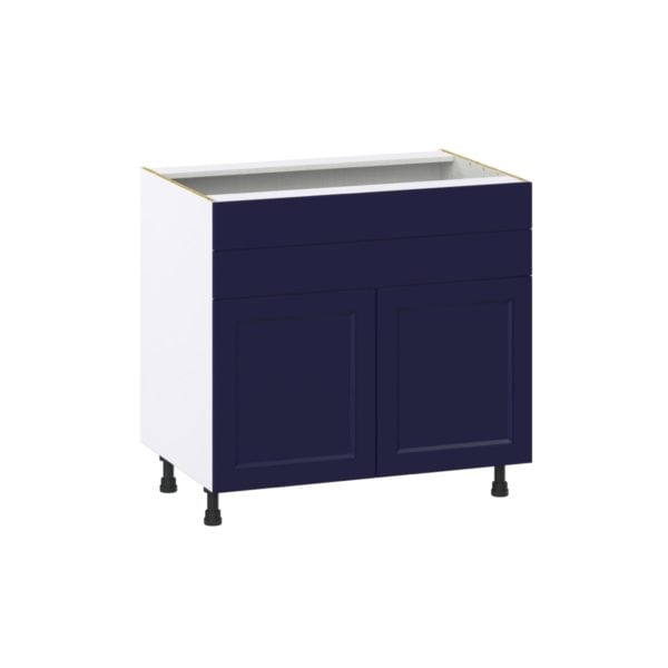 Camellia Painted Midnight Blue Recessed Assembled Cooktop Base Cabinet with 2 Doors and Two 5 in. Drawers (36 in. W x 34.5 in. H x 24 in. D)