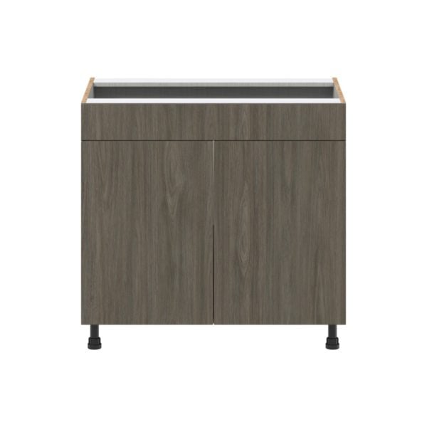 Cordyline Textured Slab Walnut Assembled Cooktop Base Cabinet with 2 Doors and False Front (36 in. W x 34.5 in. H x 24 in. D)