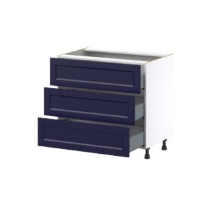 Camellia Painted Midnight Blue Recessed Assembled Cooktop Base Cabinet with Three 10 in. Drawers (36 in. W x 34.5 in. H x 24 in. D)