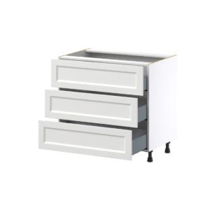 Magnolia Painted Bright White Recessed Assembled Cooktop Base Cabinet with Three 10 in. Drawers (36 in. W x 34.5 in. H x 24 in. D)