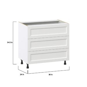 Magnolia Painted Bright White Recessed Assembled Cooktop Base Cabinet with Three 10 in. Drawers (36 in. W x 34.5 in. H x 24 in. D)