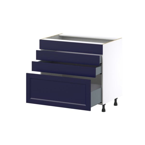 Camellia Painted Midnight Blue Recessed Assembled Cooktop Base Cabinet with Drawers and False Front (36 in. W x 34.5 in. H x 24 in. D)