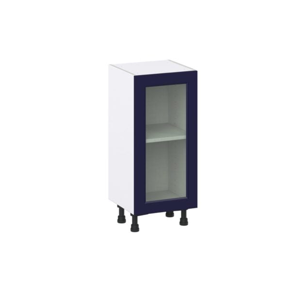 Camellia Painted Midnight Blue Recessed Assembled Shallow Base Cabinet with a Full High Glass Door (15 in. W x 34.5 in. H x 14 in. D)