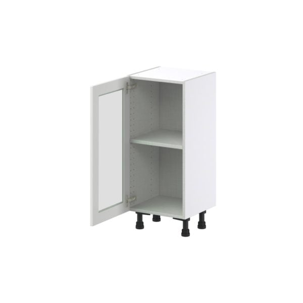 Magnolia Painted Bright White Recessed Assembled Shallow Base Cabinet with a Full High Glass Door (15 in. W x 34.5 in. H x 14 in. D)