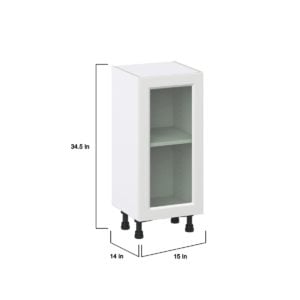 Magnolia Painted Bright White Recessed Assembled Shallow Base Cabinet with a Full High Glass Door (15 in. W x 34.5 in. H x 14 in. D)