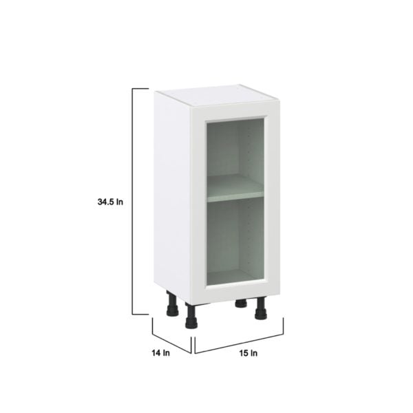 Magnolia Painted Bright White Recessed Assembled Shallow Base Cabinet with a Full High Glass Door (15 in. W x 34.5 in. H x 14 in. D)