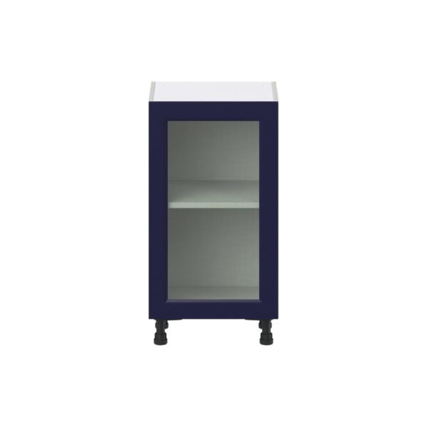 Camellia Painted Midnight Blue Recessed Assembled Shallow Base Cabinet with a Full High Glass Door (18 in. W x 34.5 in. H x 14 in. D)