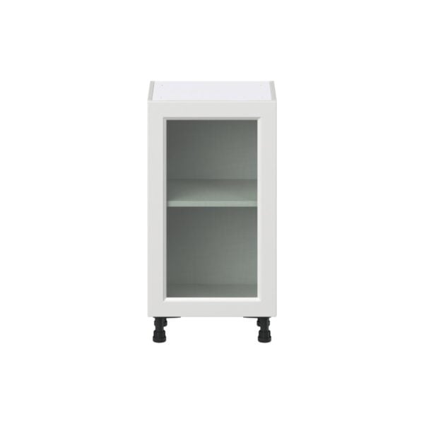 Magnolia Painted Bright White Recessed Assembled Shallow Base Cabinet with a Full High Glass Door (18 in. W x 34.5 in. H x 14 in. D)