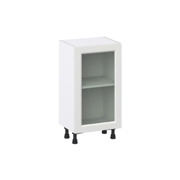 Magnolia Painted Bright White Recessed Assembled Shallow Base Cabinet with a Full High Glass Door (18 in. W x 34.5 in. H x 14 in. D)