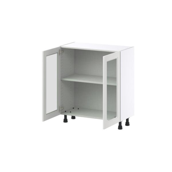 Magnolia Painted Bright White Recessed Assembled Shallow Base Cabinet with 2 Full High Glass Doors (30 in. W x 34.5 in. H x 14 in. D)