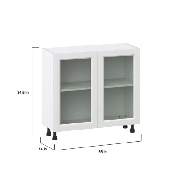 Magnolia Painted Bright White Recessed Assembled Shallow Base Cabinet with 2 Full High Glass Doors (36 in. W x 34.5 in. H x 14 in. D)