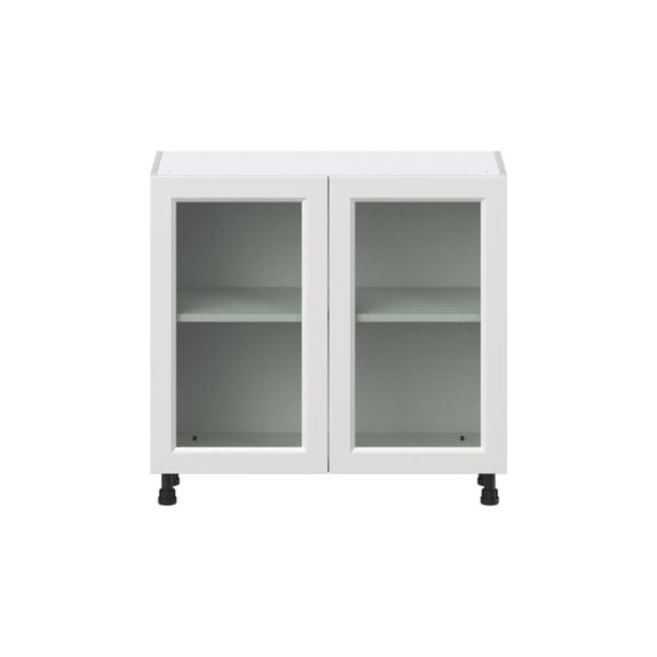 Magnolia Painted Bright White Recessed Assembled Shallow Base Cabinet with 2 Full High Glass Doors (36 in. W x 34.5 in. H x 14 in. D)