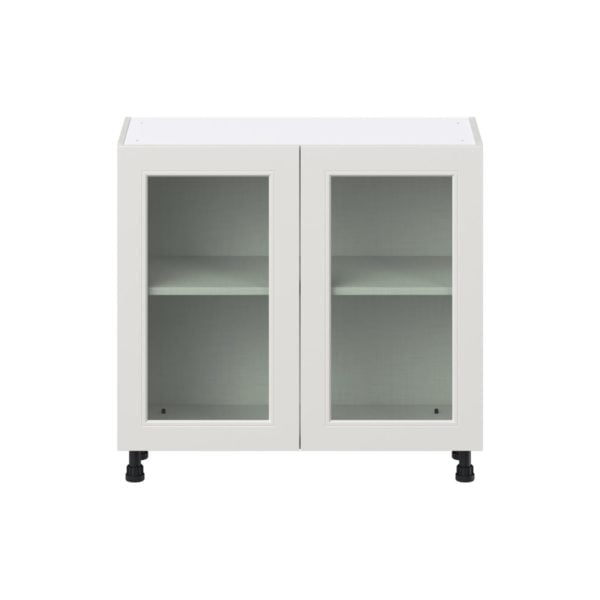 Wisteria Painted Light Gray Recessed Assembled Shallow Base Cabinet with 2 Full High Glass Doors (36 in. W x 34.5 in. H x 14 in. D)