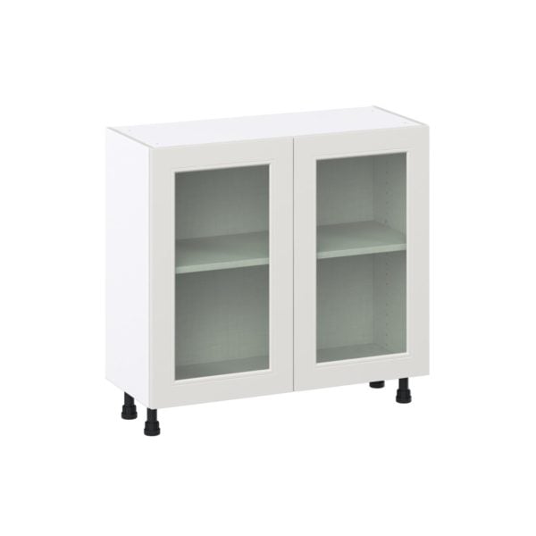 Wisteria Painted Light Gray Recessed Assembled Shallow Base Cabinet with 2 Full High Glass Doors (36 in. W x 34.5 in. H x 14 in. D)