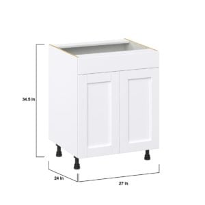 Dahlia Bright White  Shaker Assembled Sink Base Cabinet with 2 Doors and 1 False Front (27 in. W X 34.5 in. H X 24 in. D)