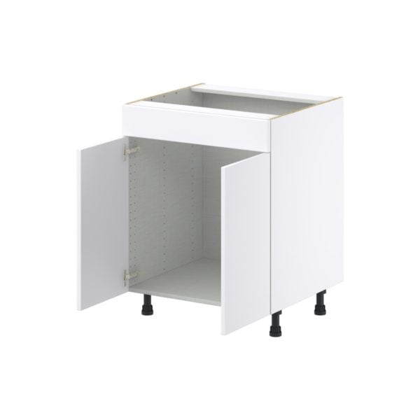 Lily Bright White  Slab Assembled Sink Base Cabinet with 2 Doors and 1 False Front (27 in. W X 34.5 in. H X 24 in. D)