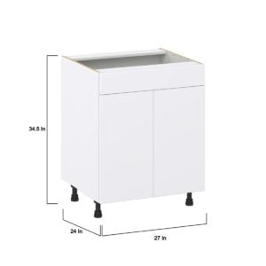 Lily Bright White  Slab Assembled Sink Base Cabinet with 2 Doors and 1 False Front (27 in. W X 34.5 in. H X 24 in. D)