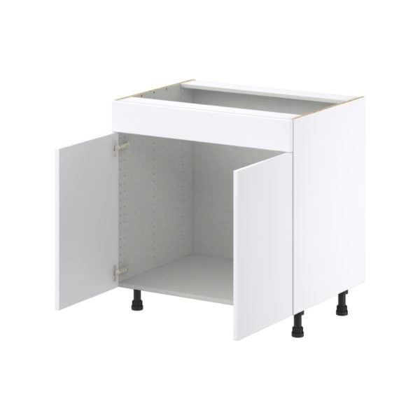 Lily Bright White  Slab Assembled Sink Base Cabinet with False Front (33 in. W X 34.5 in. H X 24 in. D)