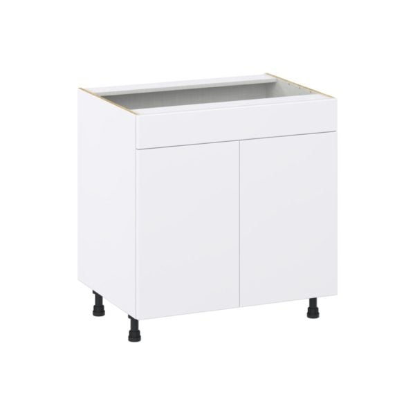 Lily Bright White  Slab Assembled Sink Base Cabinet with False Front (33 in. W X 34.5 in. H X 24 in. D)