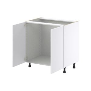 Lily Bright White  Slab Assembled Sink Base Cabinet with Full High Door (33 in. W X 34.5 in. H X 24 in. D)