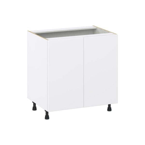 Lily Bright White  Slab Assembled Sink Base Cabinet with Full High Door (33 in. W X 34.5 in. H X 24 in. D)