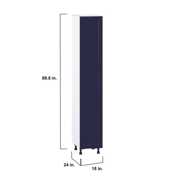 Camellia Painted Midnight Blue Recessed Assembled Pantry Cabinet with 2 Doors and 3 Inner Drawers (15 in. W X 89.5 in. H X 24 in. D)