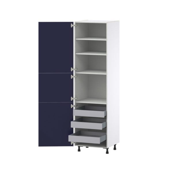 Camellia Painted Midnight Blue Recessed Assembled Pantry Cabinet with 2 Doors and 3 Inner Drawers (24 in. W X 89.5 in. H X 24 in. D)