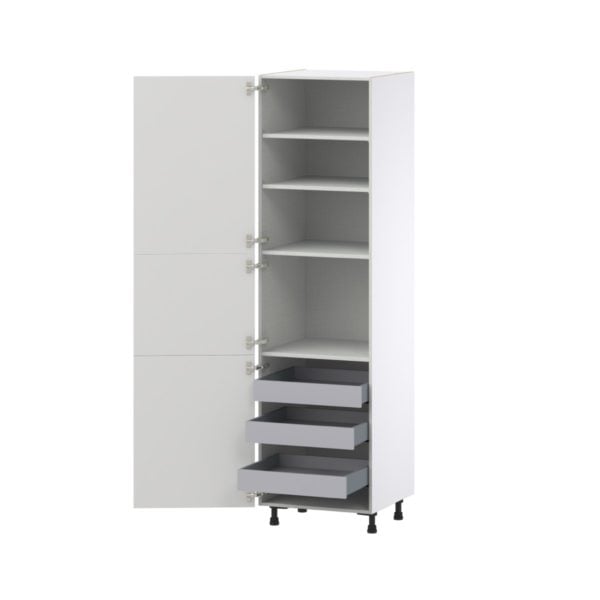 Magnolia Painted Bright White Recessed Assembled Pantry Cabinet with 2 Doors and 3 Inner Drawers (24 in. W X 89.5 in. H X 24 in. D)