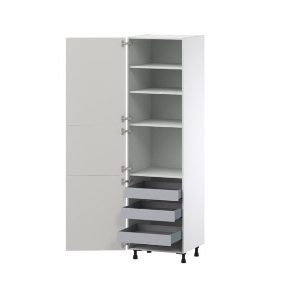 Wisteria Painted Light Gray Recessed Assembled Pantry Cabinet with 2 Doors and 3 Inner Drawers (24 in. W X 89.5 in. H X 24 in. D)