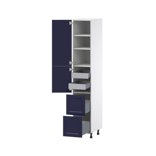 Camellia Painted Midnight Blue Recessed Assembled Pantry Cabinet 2 Doors with 2 Drawers and 2 Inner Drawers (15 in. W X 89.5 in. H X 24 in. D)